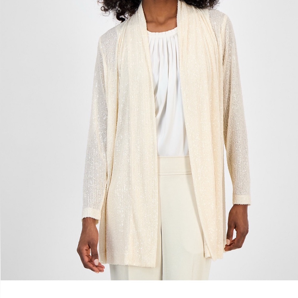 Sequin Open-Front Long Sleeve Cardigan